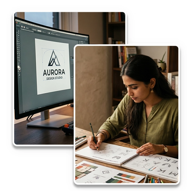 logo design company Chennai creating unique brand identity and logo concepts using design tools