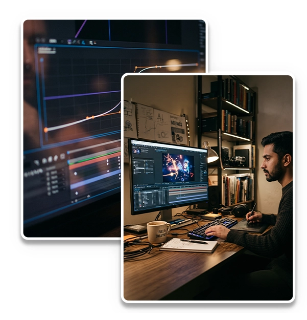motion graphics company in Chennai creating video animation and visual effects using editing software