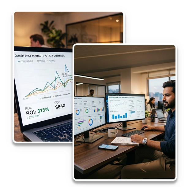 performance marketing company in Chennai analyzing ROI and campaign performance data on analytics dashboard